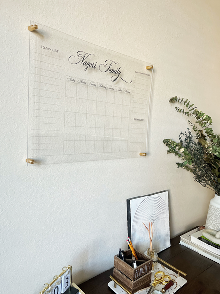 Acrylic Family Planner | Dry Erase Monthly Calendar | Monthly and Weekly Wall Calendar 2022 with Marker | Personalized Note Board