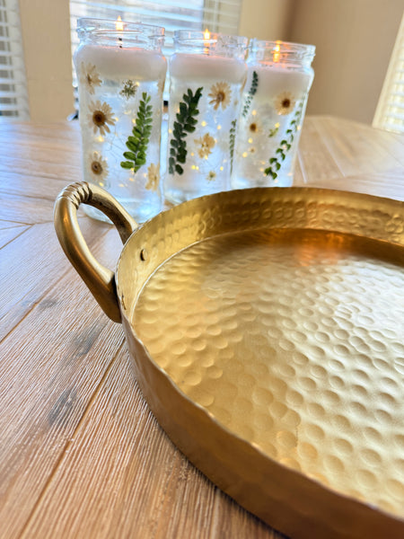 Golden Luxe Hammered Metal Tray – Elegant Serving and Home Decor Accent