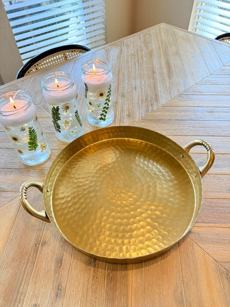 Golden Luxe Hammered Metal Tray – Elegant Serving and Home Decor Accent