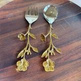 Floral Elegance Salad Server Set – Luxurious Stainless Steel Serving Utensils