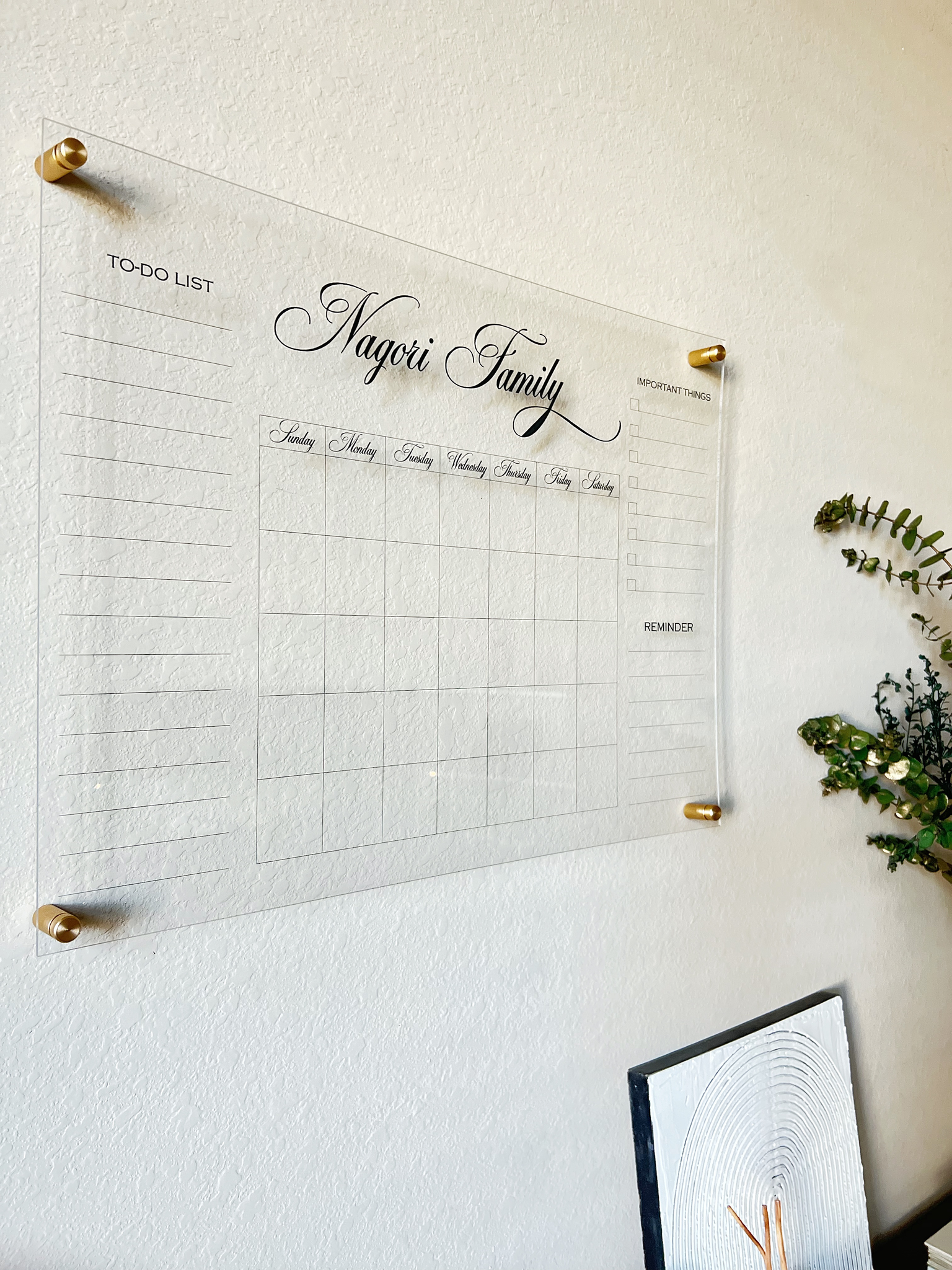 Large Acrylic Calendar, Personalized, Dry Erase Monthly Acrylic