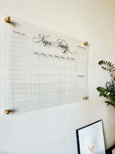 Acrylic Family Planner | Dry Erase Monthly Calendar | Monthly and Weekly Wall Calendar 2022 with Marker | Personalized Note Board