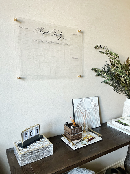 Acrylic Family Planner | Dry Erase Monthly Calendar | Monthly and Weekly Wall Calendar 2022 with Marker | Personalized Note Board