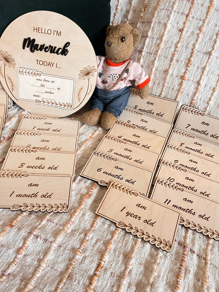 Custom Name Baby Milestones Wood Sign with interchangeable Plaques