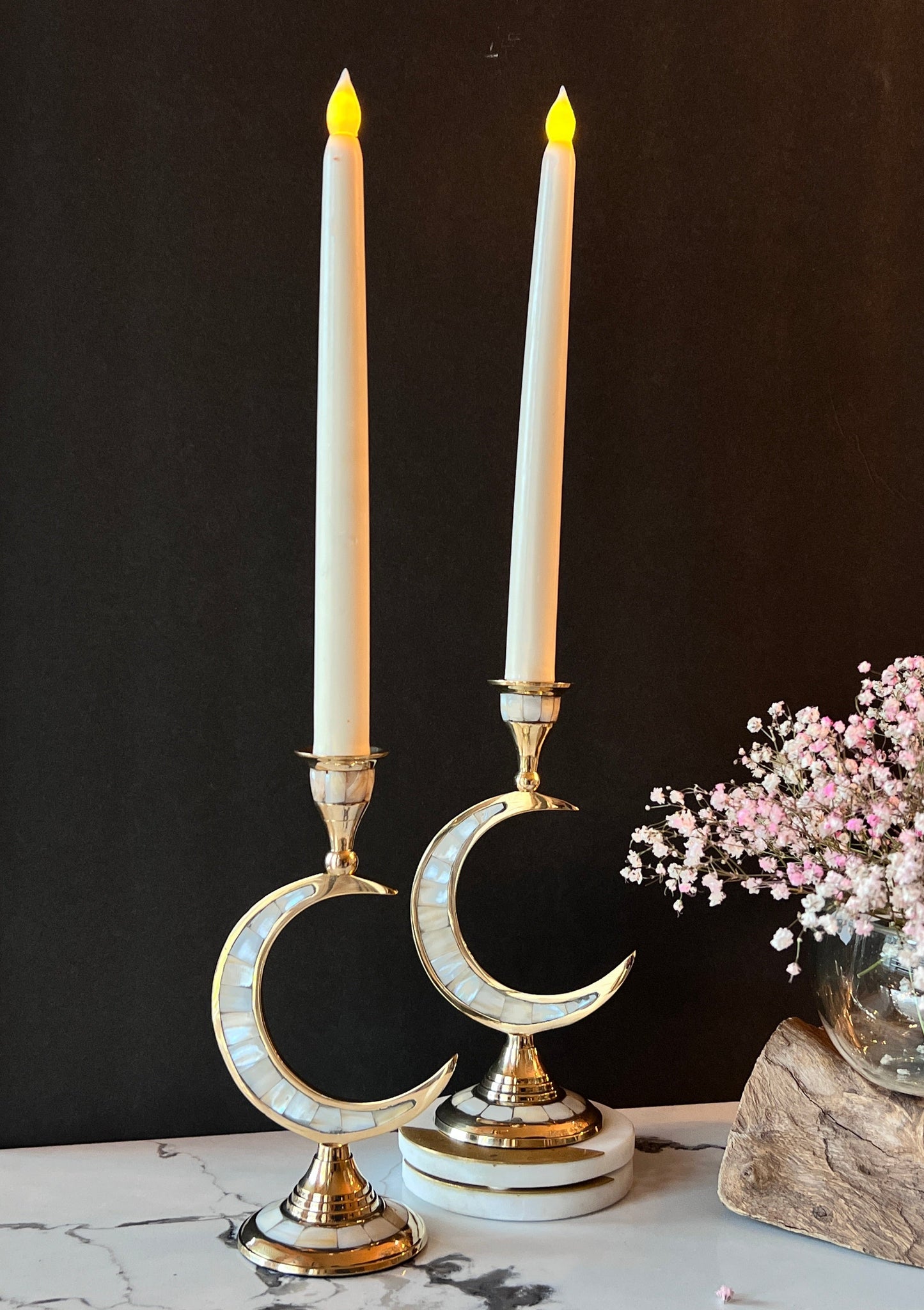 Crescent Moon candle stand with Inlay (Set of 2)